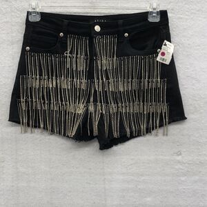 Akira Short Shorts Size M Black Diamond Fringe Shingle Curtain Shimmy Daisy Duke